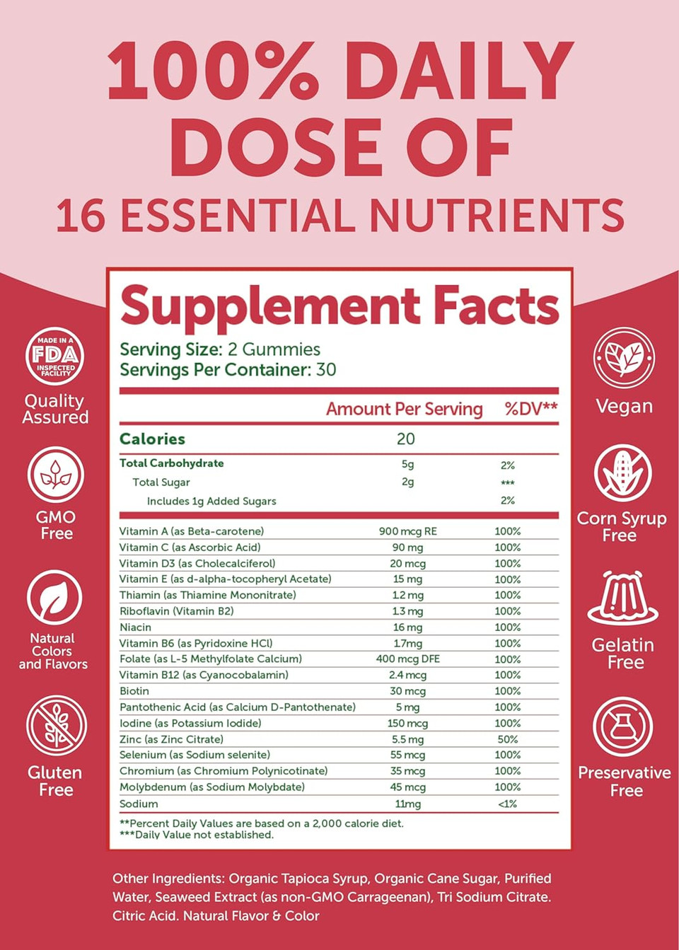 Womens Multivitamin Gummies - Tastiest Proprietary Formula - 100% Daily Value Of 16 Essential Vitamins And Minerals (Vitamins A,B,C,D,E) Healthy,Non-Gmo Chewable Womens Multivitamin Gummy, 60 Count