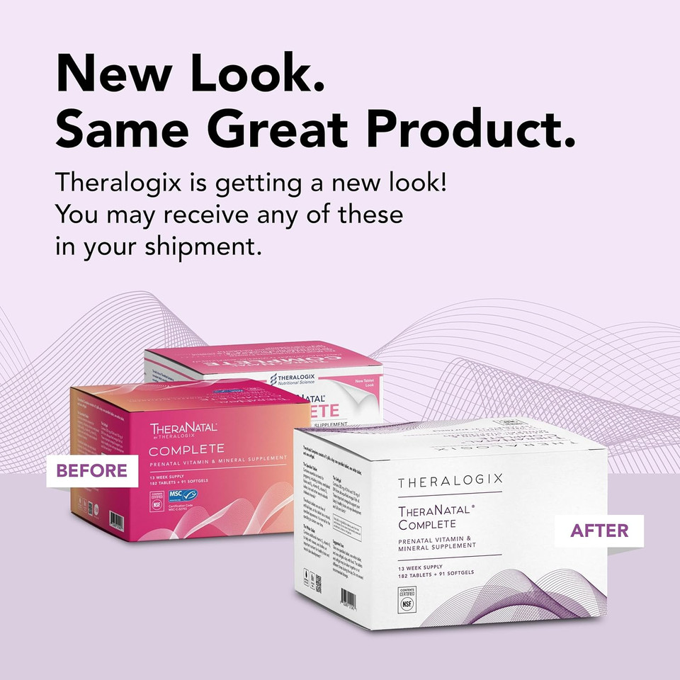 Theralogix Theranatal Complete Prenatal Vitamin Supplement - 91-Day Supply - With Dha, Vitamin D3, Folate, Iodine, Choline, Iron, Vitamin B6 & More - Nsf Certified - 182 Tablets & 91 Softgels