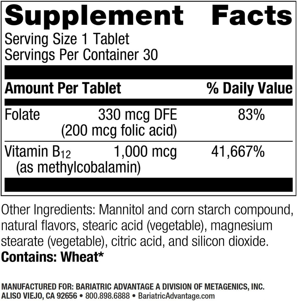 Bariatric Advantage B-12 Speedy Melts, Vitamin B12 1000 Mcg Supplement, Fast Melting With 200 Mcg Of Folic Acid For Nutritional Support - Black Cherry, 30 Count