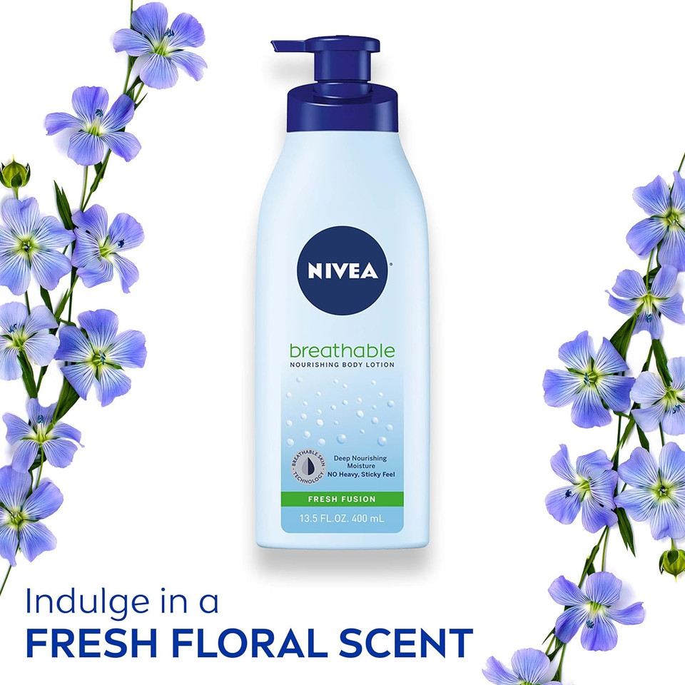 Nivea Breathable Nourishing Body Lotion Fresh Fusion, Body Lotion For Dry Skin, Pack Of Three 13.5 Fl Oz Pump Bottle