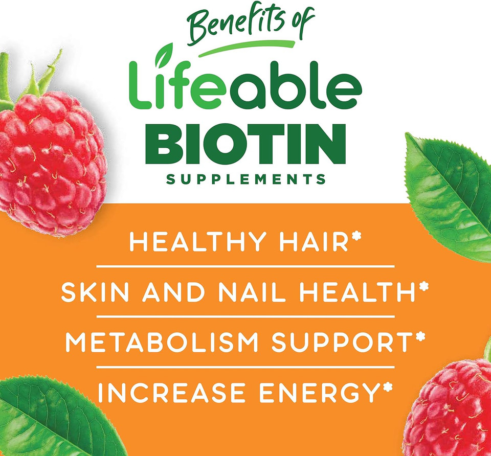 Lifeable Biotin Gummies For Kids - 5,000Mcg - Great Tasting Natural Flavor Supplement Vitamins - Vegetarian Gmo-Free Chewable - For Beautiful & Glamorous Hair And Nails Growth - For Child - 90 Gummies