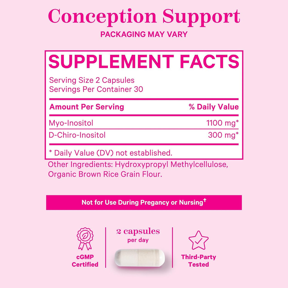 Pink Stork Myo-Inositol & D-Chiro Inositol: 3.6:1 Blend To Support Fertility, Hormone Balance For Women - Ovarian Function, Ovulation, Conception, And Period Support Supplement - 60 Capsules
