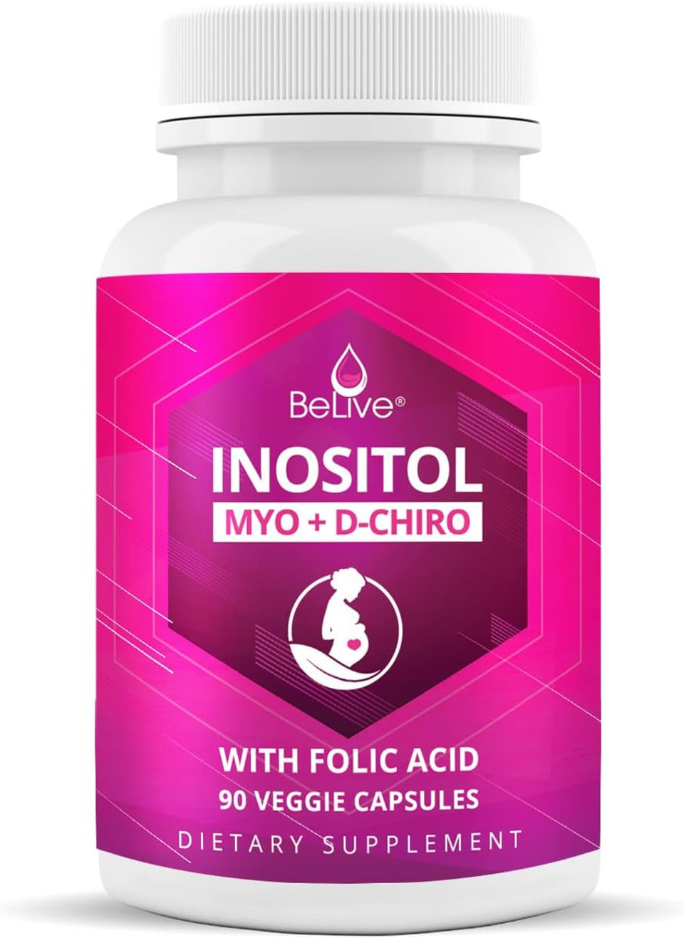 BeLive Myo-Inositol & D-Chiro Inositol Capsules - 90Ct I Inositol Supplement with Folic Acid for PCOS, Reproductive Health & Hormonal Balance, Fertility Supplements for Woman, Optimal 40:1 Ratio (1)