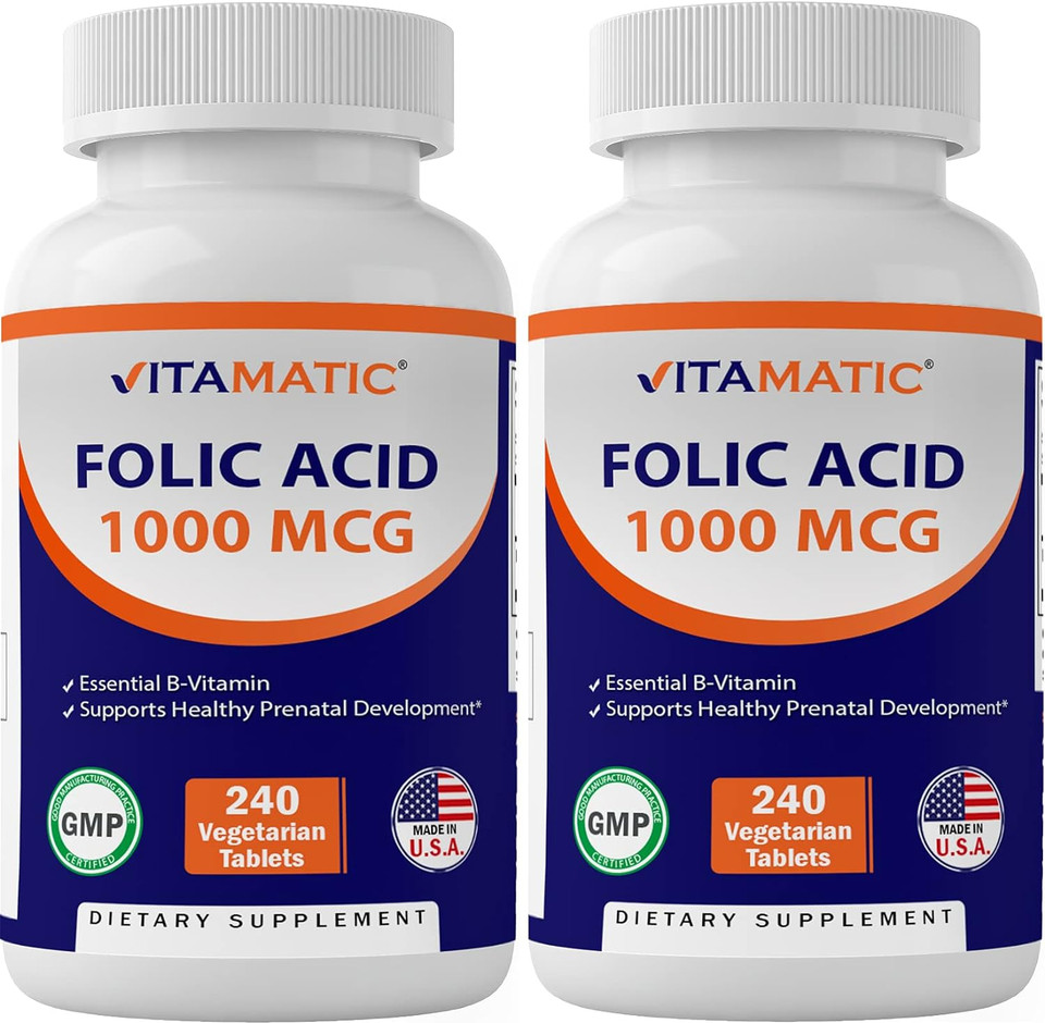 Vitamatic Folic Acid 1000 Mcg (1 Mg) - Vegetarian Tablets - 1667 Mcg Dfe - Vitamin B9 (240 Count (Pack Of 2))