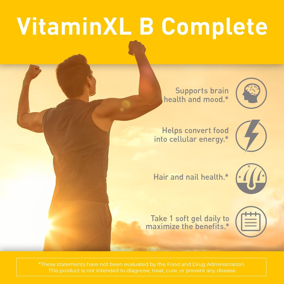Vitaminxl B Complete Is A Full Spectrum B Complex Made With B1, B5, B6, B12, Biotin, Niacin, Riboflavin, And Folate, Also With Choline And Inositol (30 Soft Gels, 30 Servings)