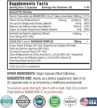(60 Capsules), Quercetin 1,000Mg, Vitamin C 1,000Mg, Zinc 50Mg, Vitamin D3 5,000Iu, Selenium, Copper, Acerola, Ginger, Rutin, Bitter Orange, Rose Hips, Echinacea, Immune C Plus, 12 In 1 Immune C Plus