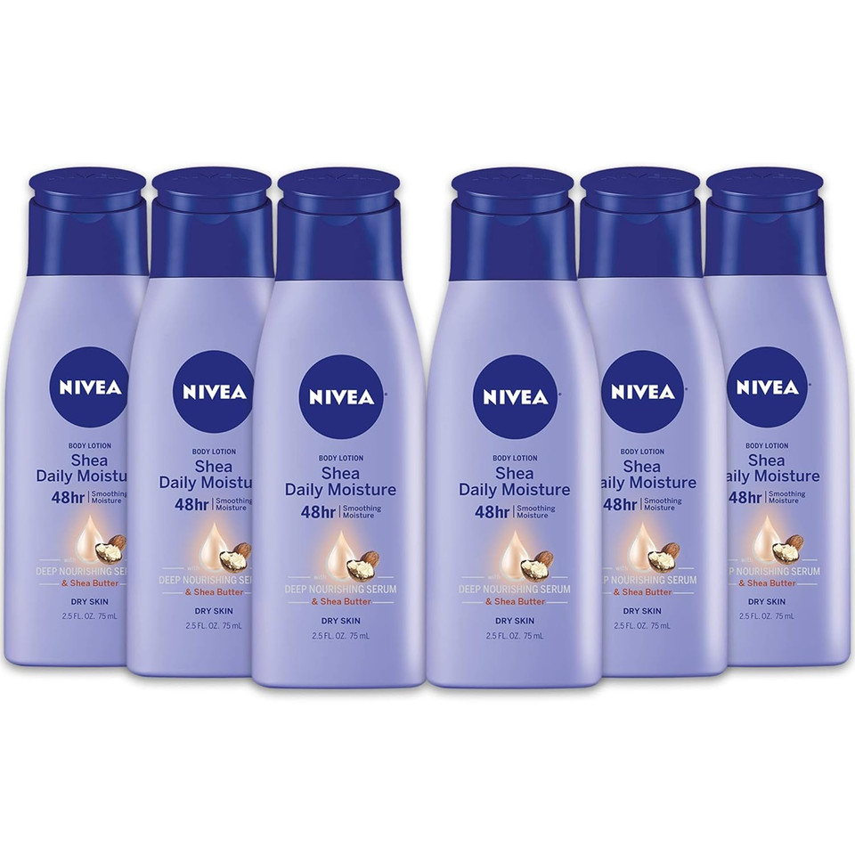 Nivea Shea Nourish Body Lotion, Dry Skin Lotion With Shea Butter, Pack Of 6, 2.5 Fl Oz Travel Size Toiletries