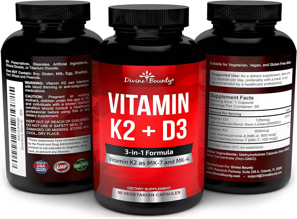 Vitamin K2 (Mk7 & Mk4) With D3 Supplement - Vitamin K & D As Mk-7 100Mcg, Mk-4 500Mcg, And 5000 Iu Vitamin D3 3-In-1 Formula - Bone And Heart Support - 90 Non-Gmo Vegetarian Capsules