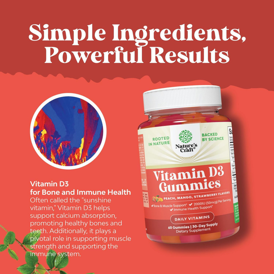 Vitamin D3 Gummies For Daily Wellness - Delicious Vitamin D Gummies For Adults With Vitamin D3 2000Iu Per Serving For Bone Muscle & Immune Support - Non-Gmo Gelatin & Gluten Free (30 Day Supply)