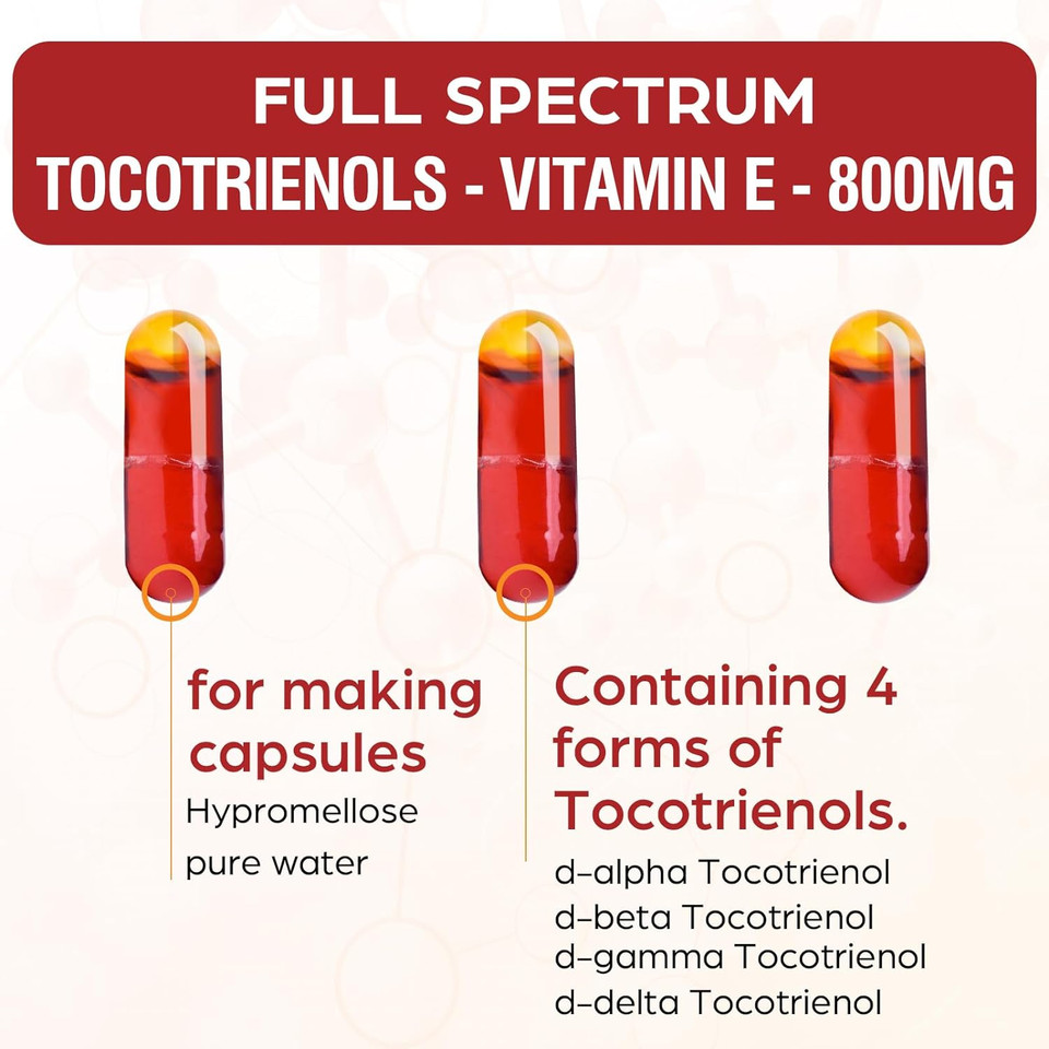 Tocotrienol Supplement Full Spectrum, Cutting-Edge Fusion Technology, Tocotrienol Vitamin E-Tocotrienols 800Mg,Powerful Antioxidant,Cardiovascular,Highest Absorption Rate - 60 Liquid-Filled Capsules