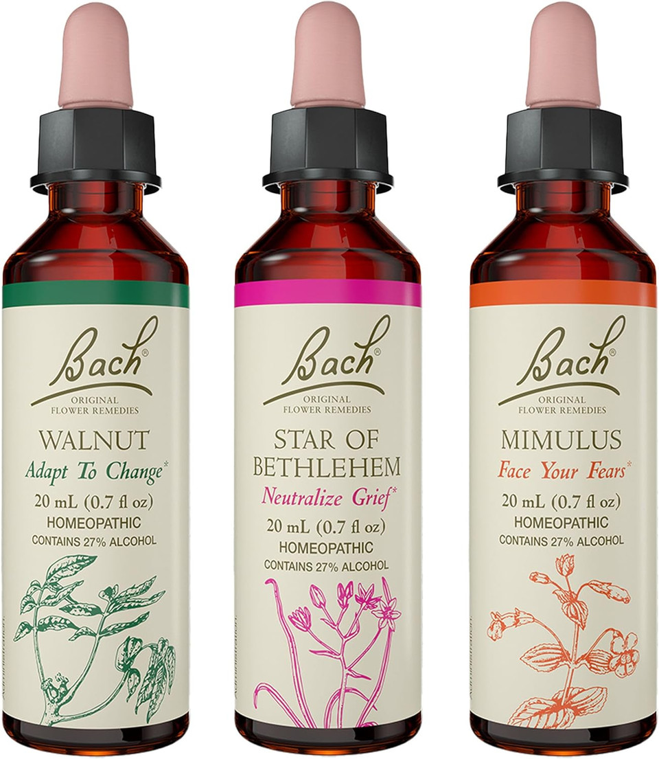 Bach Original Flower Remedies 3-Pack, "Adapt To Change"- Walnut, Mimulus, Star Of Bethlehem, Homeopathic Flower Essences, Vegan, 20Ml Dropper X3, Empty Mixing Bottle X1