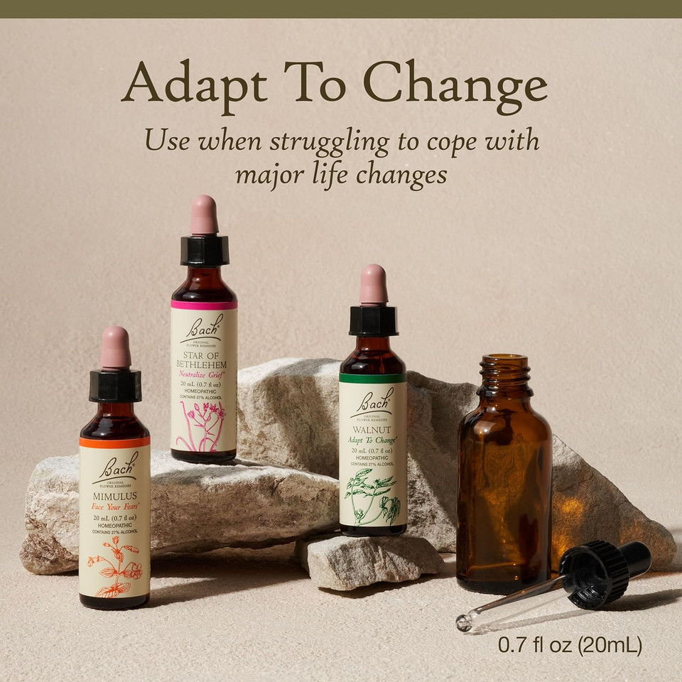 Bach Original Flower Remedies 3-Pack, "Adapt To Change"- Walnut, Mimulus, Star Of Bethlehem, Homeopathic Flower Essences, Vegan, 20Ml Dropper X3, Empty Mixing Bottle X1