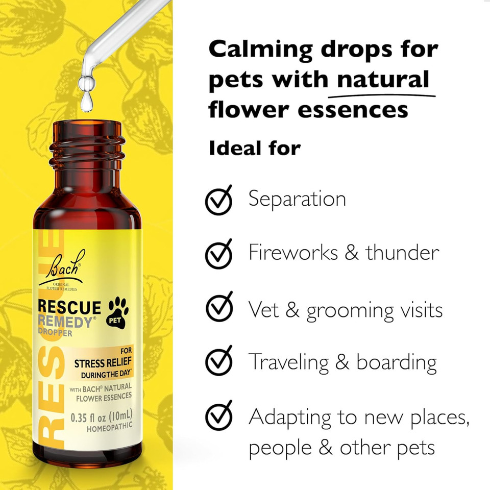 Bach Rescue Remedy Pet Dropper 20Ml, Natural Stress Relief, Calming For Dogs, Cats, & Other Pets, Homeopathic Flower Essence, Thunder, Fireworks & Travel, Separation, Sedative-Free