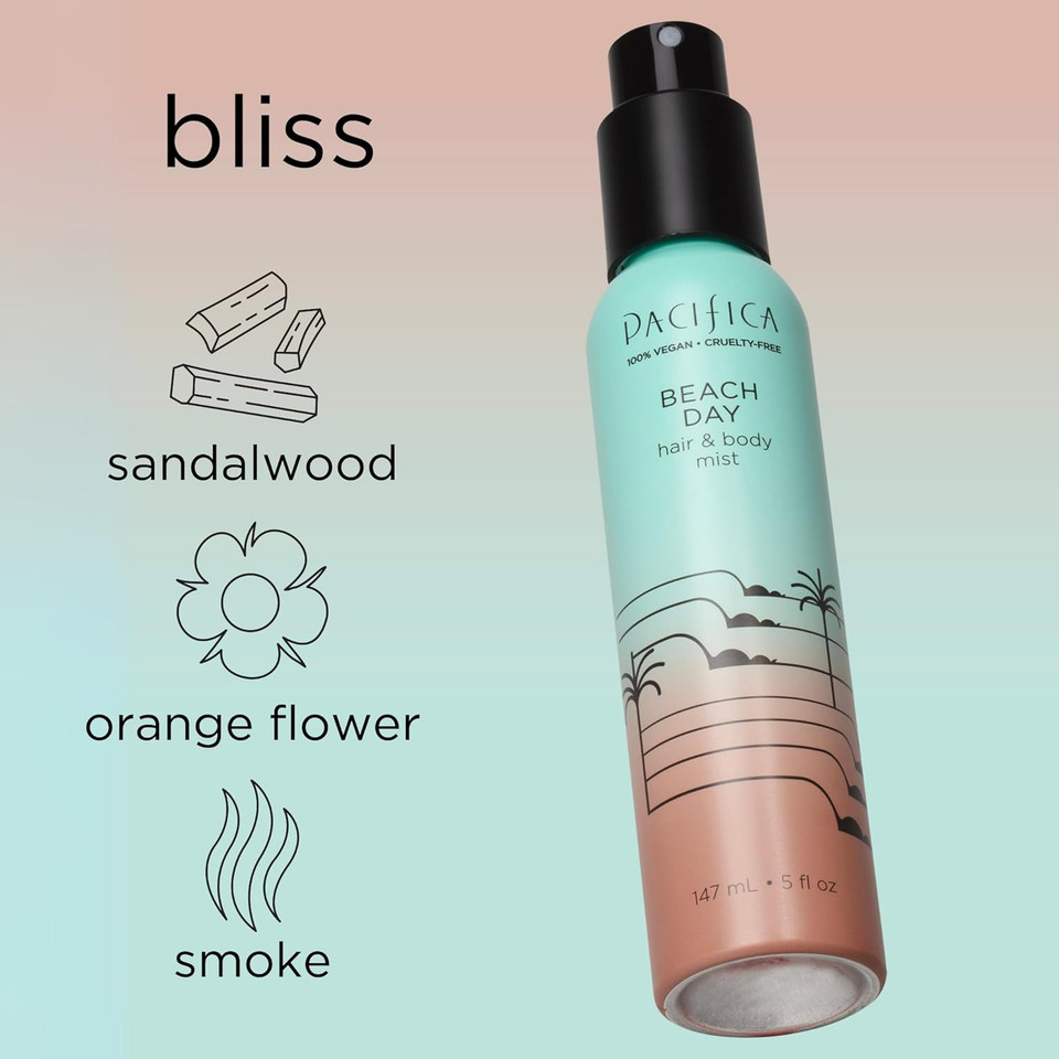 Pacifica Beauty, Beach Day Hair Perfume & Body Spray, Natural & Essential Oils, Salt, Sandalwood, Orange Flower, Smoke, 5 Oz