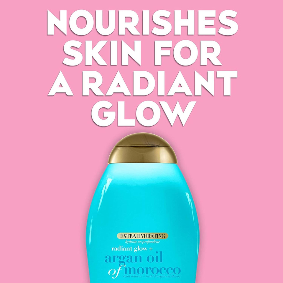Ogx Radiant Glow + Argan Oil Of Morocco Extra Hydrating Body Lotion For Dry Skin, Nourishing Creamy Body & Hand Cream For Silky Soft Skin, Paraben-Free, Sulfated-Surfactants Free, 19.5 Fl Oz