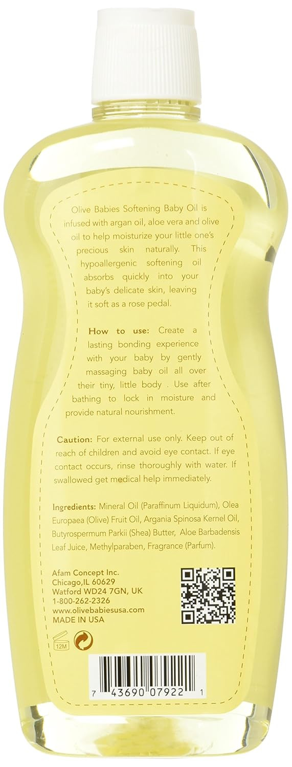 Baby Oil Multi Purpose With Argan Oil, Aloe Vera & Olive Oil 12 Oz - Softening Hypoallergenic Solution For All Skin Types - Good On Men, Women & Kids