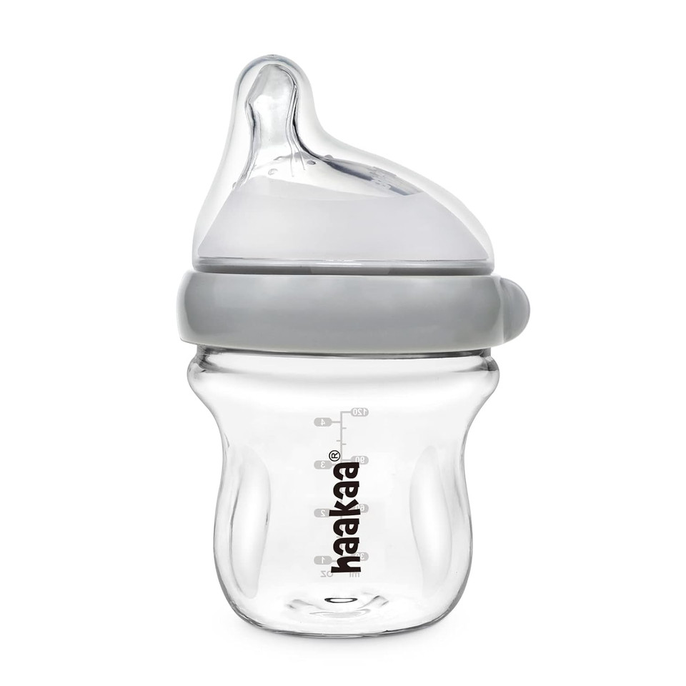 Haakaa Gen.3 Natural Glass Baby Bottle 4.2Oz/120Ml - Wide Neck Anti-Colic Slow Flow Nipple For 0M+ Breastfed Baby, Newborn Registry Essentials,Bpa-Free - 1 Pk