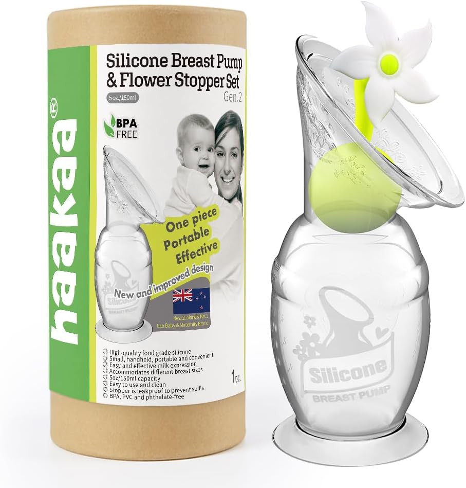 Haakaa Manual Breast Pump Silicone Breast Pump Milk Saver Milk Pump With Suction Base And Flower Stopper 100% Food Grade Silicone Bpa Free (5Oz/150Ml) (White)