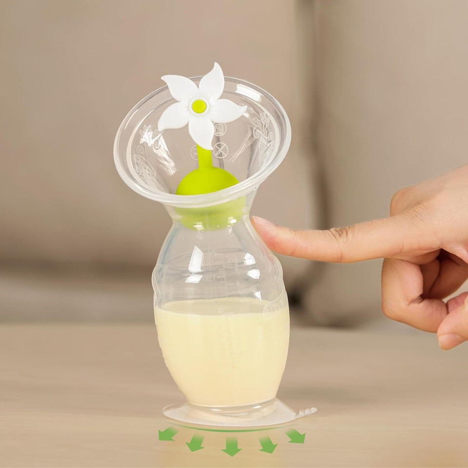 Haakaa Manual Breast Pump Silicone Breast Pump Milk Saver Milk Pump With Suction Base And Flower Stopper 100% Food Grade Silicone Bpa Free (5Oz/150Ml) (White)
