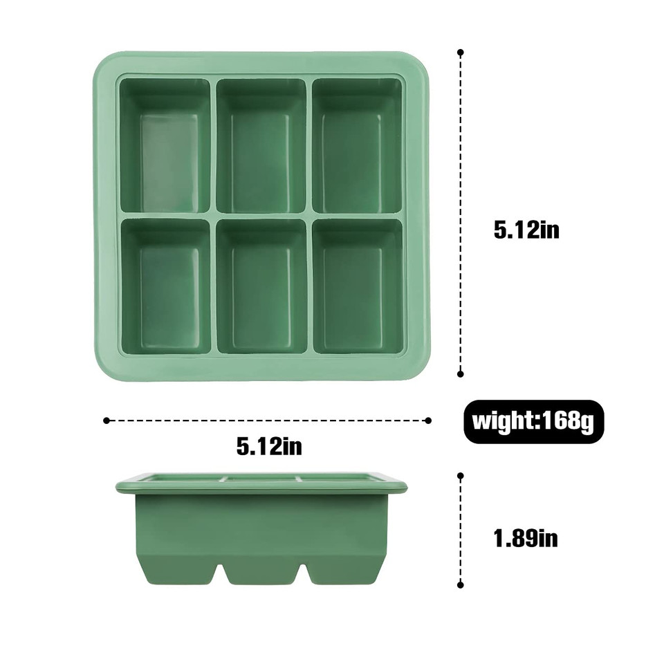 Haakaa Baby Food Freezer Tray With Clip-On Lid, Silicone Baby Food Freezer Storage Tray Container, Pop Out 6 X 2.4 Oz Portion Silicone Baby Food Ice Cube Trays, Pea Green