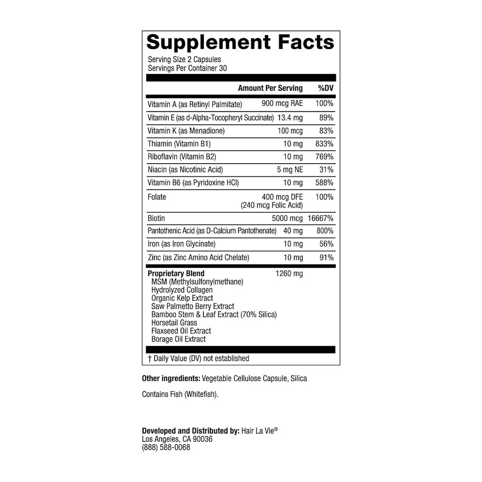 Hair La Vie Revitalizing Blend Hair Growth Vitamins For Women To Support Health Of Hair - Supplements W/Biotin, Collagen & Saw Palmetto For Thick, Full Hair - 60 Caps