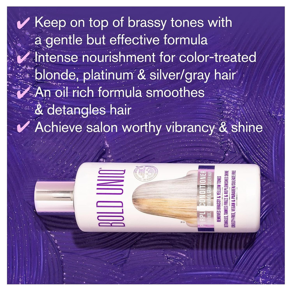 Purple Conditioner For Blonde, Platinum & Gray/Silver Hair. Reduce Brassy Yellow Tones. Toner For Bleached & Highlighted Hair - Moisturises - Cruelty Free, No Parabens Or Sulfates - 237 Ml