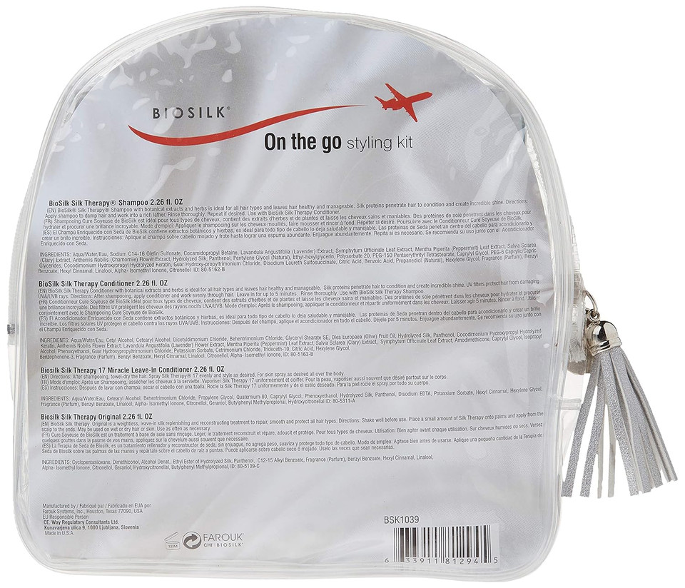 Biosilk The Miracle Of Silk Kit | Contains Silk Therapy Shampoo, Conditioner, Original Leave-In Treatment, Miracle 17 Leave-In Treatment | 2.26 Ounces Each | On The Go Styling Kit |