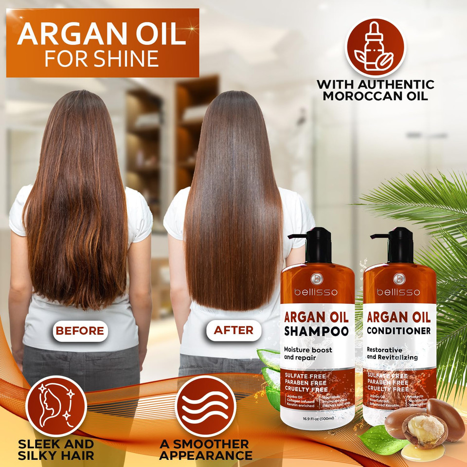 Moroccan Argan Oil Shampoo And Conditioner Set - Sulfate Free With No Parabens - Botanicals For Women And Men - Professional Moisturizing, Anti Frizz, Hydrating Solution For Dry, Wavy And Curly Hair Moroccan Argan Oil Shampoo And Conditioner Set - Sulfate Free With No Parabens - Botanicals For Women And Men - Professional Moisturizing, Anti Frizz, Hydrating Solution For Dry, Wavy And Curly Hair