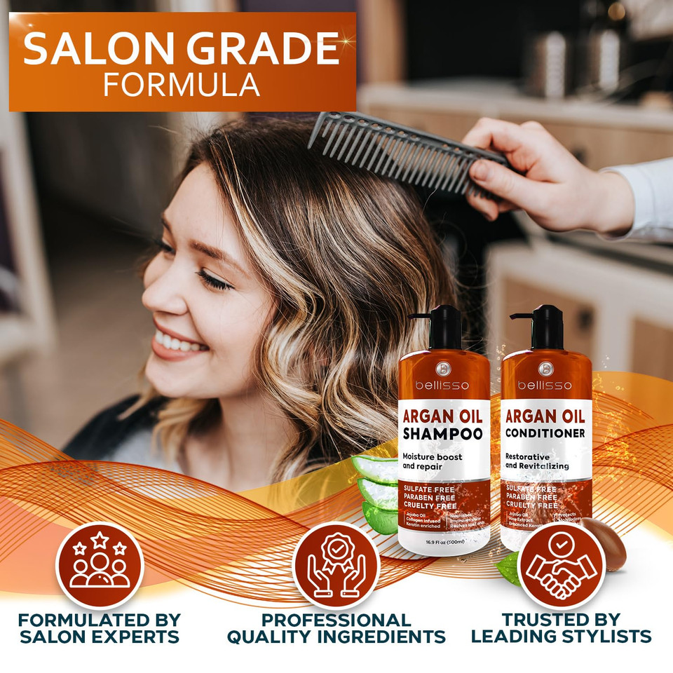 Moroccan Argan Oil Shampoo And Conditioner Set - Sulfate Free With No Parabens - Botanicals For Women And Men - Professional Moisturizing, Anti Frizz, Hydrating Solution For Dry, Wavy And Curly Hair Moroccan Argan Oil Shampoo And Conditioner Set - Sulfate Free With No Parabens - Botanicals For Women And Men - Professional Moisturizing, Anti Frizz, Hydrating Solution For Dry, Wavy And Curly Hair