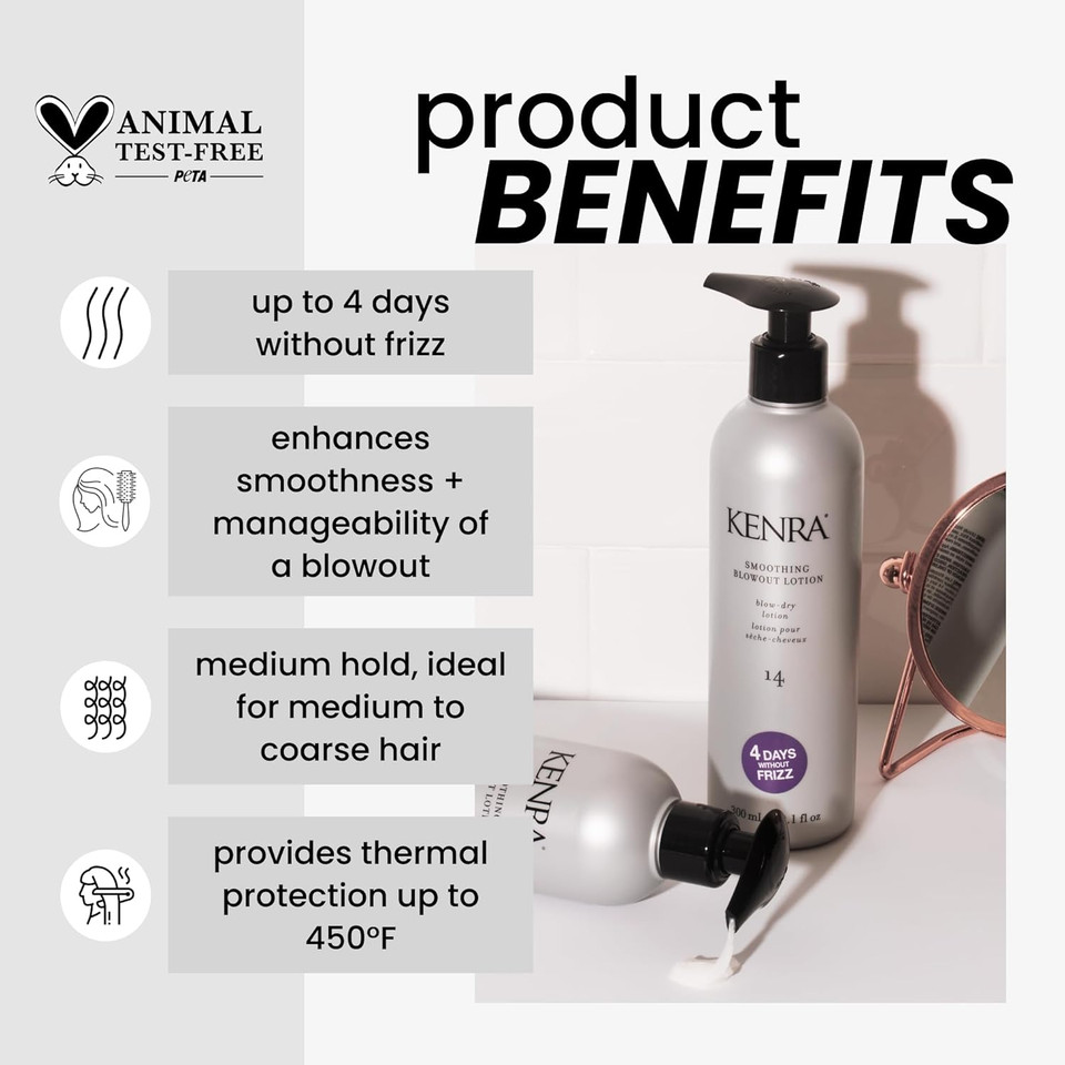 Kenra Smoothing Blowout Lotion 14 | Ultra-Fine Blowout Spray | Up To 4 Days Without Frizz | Enhances Smoothness & Manageability Of A Blowout | Thermal Protection | Medium To Coarse Hair