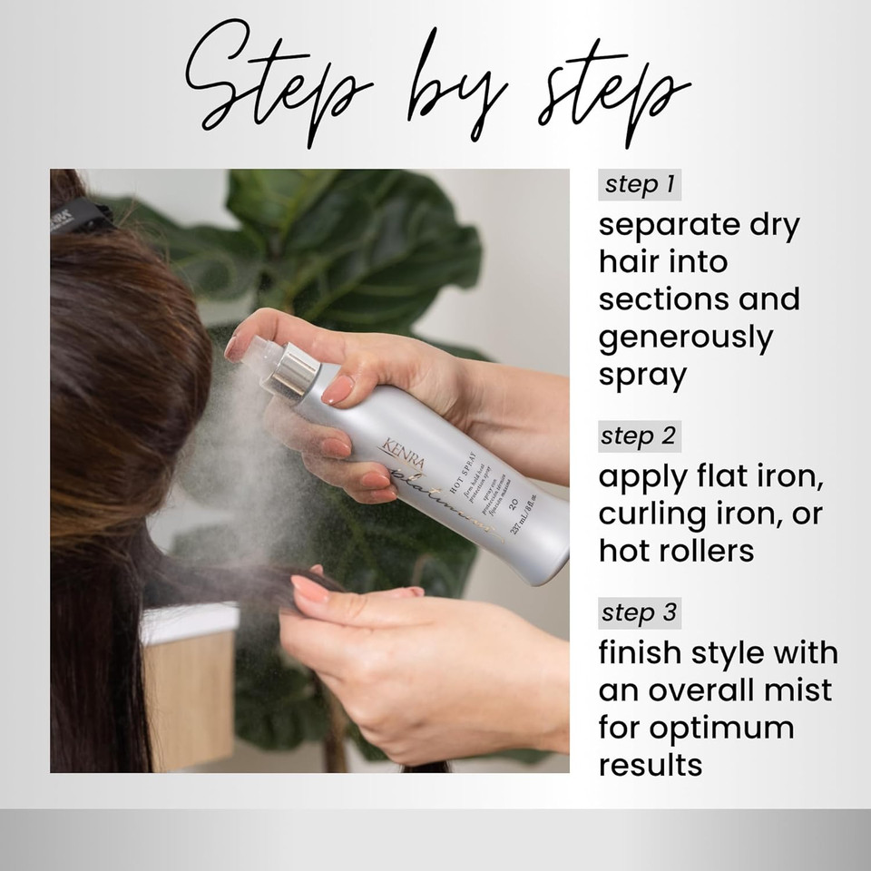 Kenra Platinum Hot Spray 20 | Heat Protection Styler | Long-Lasting, Firm Hold | Adds Vibrant Shine | Humidity & Thermal Protection | Clean Release From Heated Tools | All Hair Types Kenra Platinum Hot Spray 20 | Heat Protection Styler | Long-Lasting, Firm Hold | Adds Vibrant Shine | Humidity & Thermal Protection | Clean Release From Heated Tools | All Hair Types