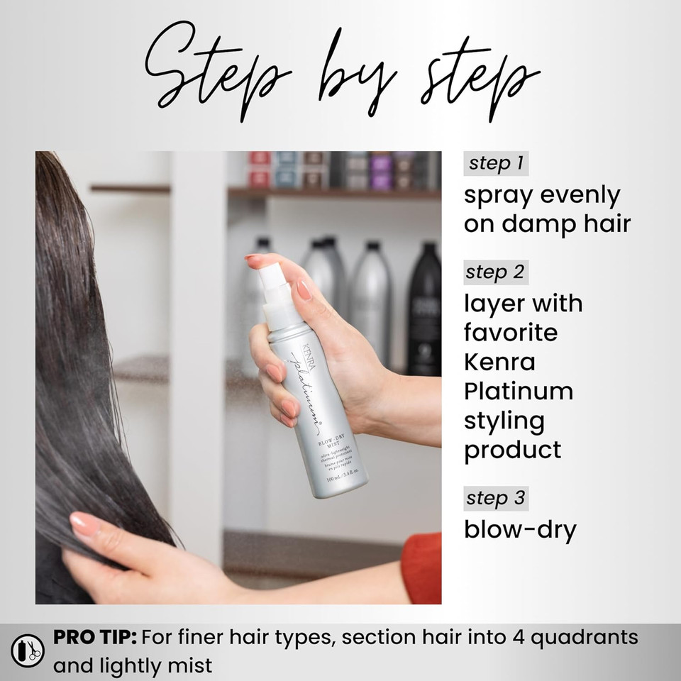 Kenra Platinum Blow-Dry Mist | Ultra-Lightweight Thermal Protectant | Detangles, Smooths, & Softens | Eliminates Frizz & Resists Humidity | Fine To Medium Hair