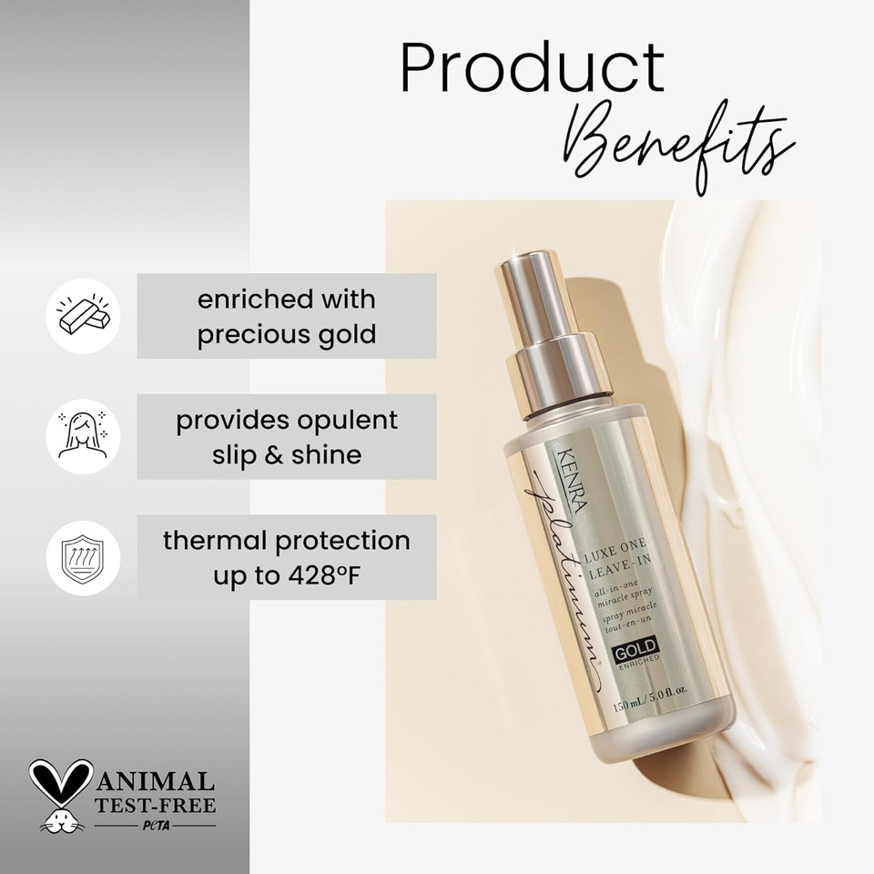 Kenra Platinum Luxe One Leave-In | All-In One Miracle Spray | Enriched With Precious Gold | Opulent Slip & Shine | Thermal/Heat Protection | Medium To Coarse Hair