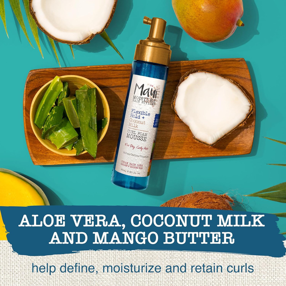 Maui Moisture Flexible Hold + Coconut Milk Curl Foam Mousse, For Curly Hair Styling, No Drying Alcohols, Parabens Or Silicone, 8.5Oz