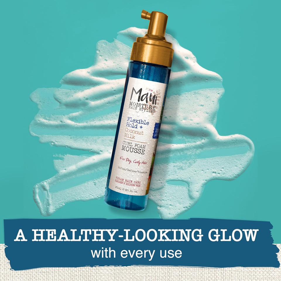Maui Moisture Flexible Hold + Coconut Milk Curl Foam Mousse, For Curly Hair Styling, No Drying Alcohols, Parabens Or Silicone, 8.5Oz