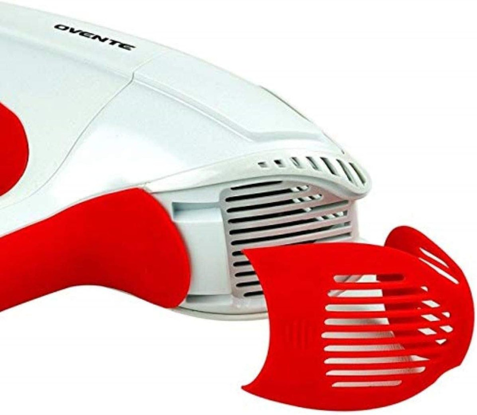 Ovente 1875 Watt Lightweight Hair Dryer, Ionic & Tourmaline Technology, Ideal For Body, Volume & Smoothing, Concentrator Nozzle Attachments For Home, Travel, Or Professional Use, White & Red X2210W