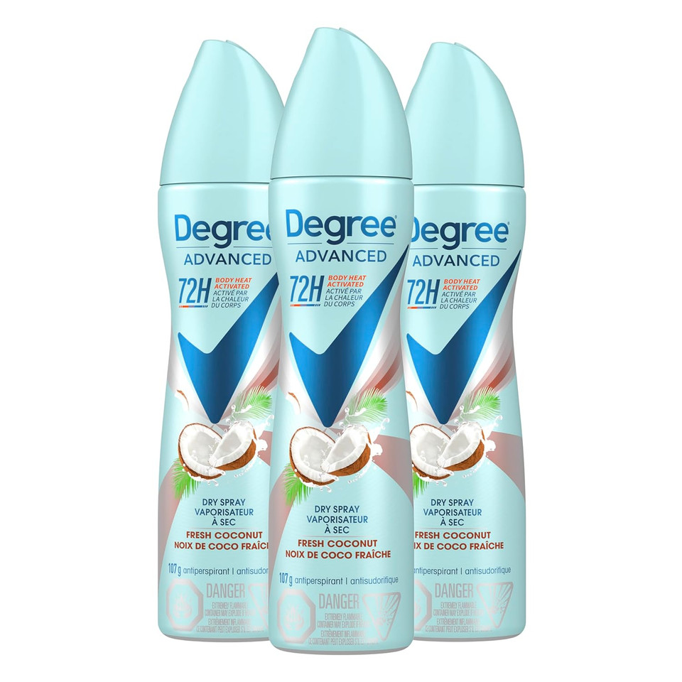 Degree Advanced Antiperspirant Deodorant Dry Spray Coconut & Hibiscus, 3 Count 72-Hour Sweat & Odor Protection Deodorant Spray With Motionsense Technology 2.6 Oz