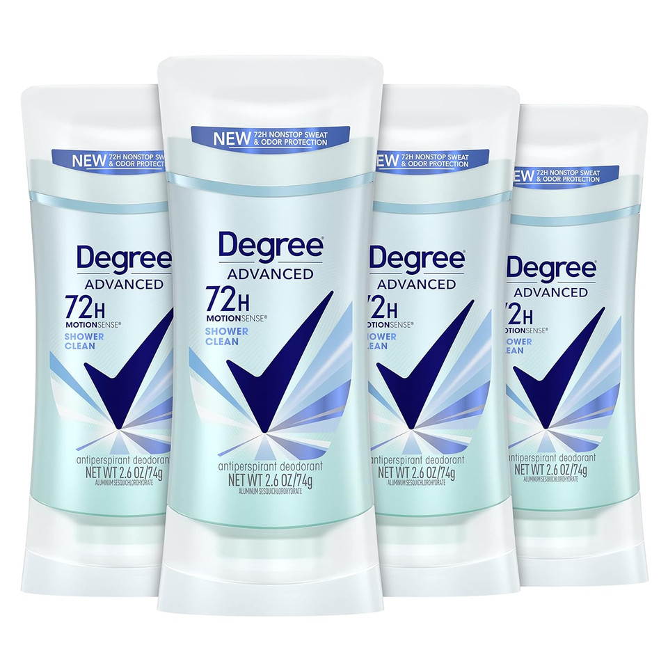 Degree Advanced Antiperspirant Deodorant 4 Count 72-Hour Sweat & Odor Protection Shower Clean Antiperspirant For Women With Motionsense Technology 2.6 Oz