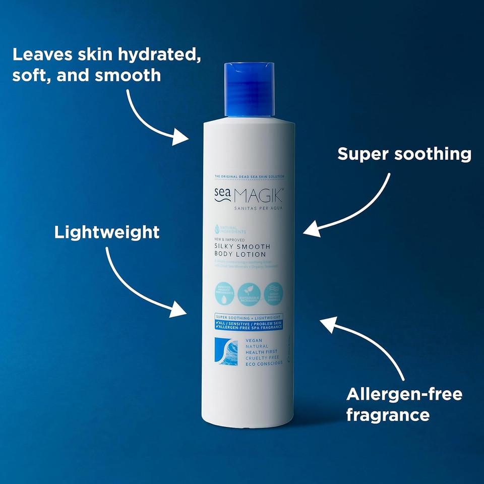 Sea Magik Silky Smooth Body Lotion 10.14Oz/ 300Ml / Mineral-Rich / Dead Sea Salt And Organic Seaweed/ 100% Vegan/ Sustainable Packaging