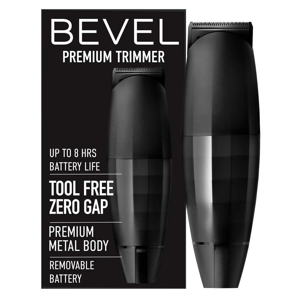 Bevel Beard Trimmer For Men - Black Edition Cordless Trimmer, 8 Hour Rechargeable Battery Life, Tool Free Adjustable Zero Gapped Blade, Barber Supplies, Mustache Trimmer