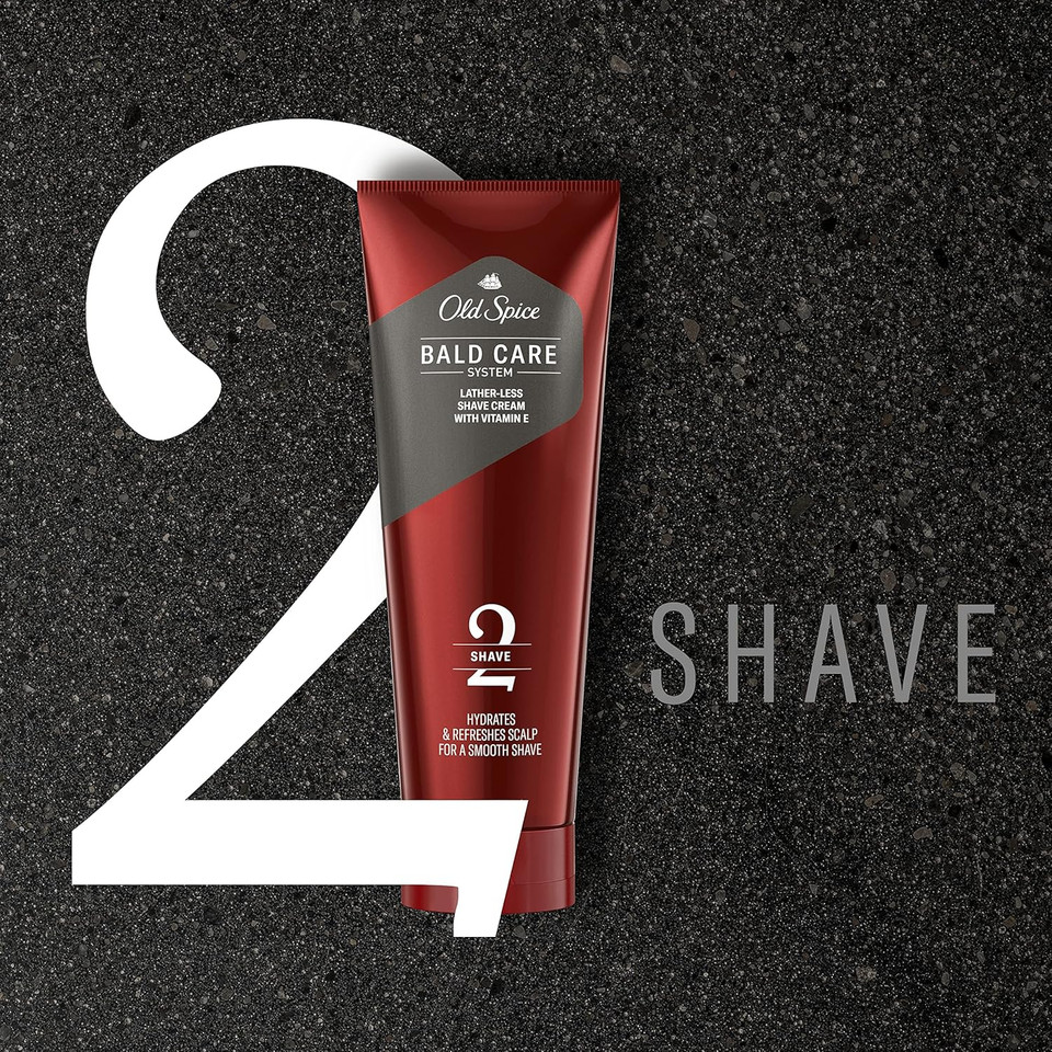 Old Spice Bald Care System With Exfoliating Scalp Wash, Shave Cream With Vitamin E And Scalp Moisturizer With Sunscreen
