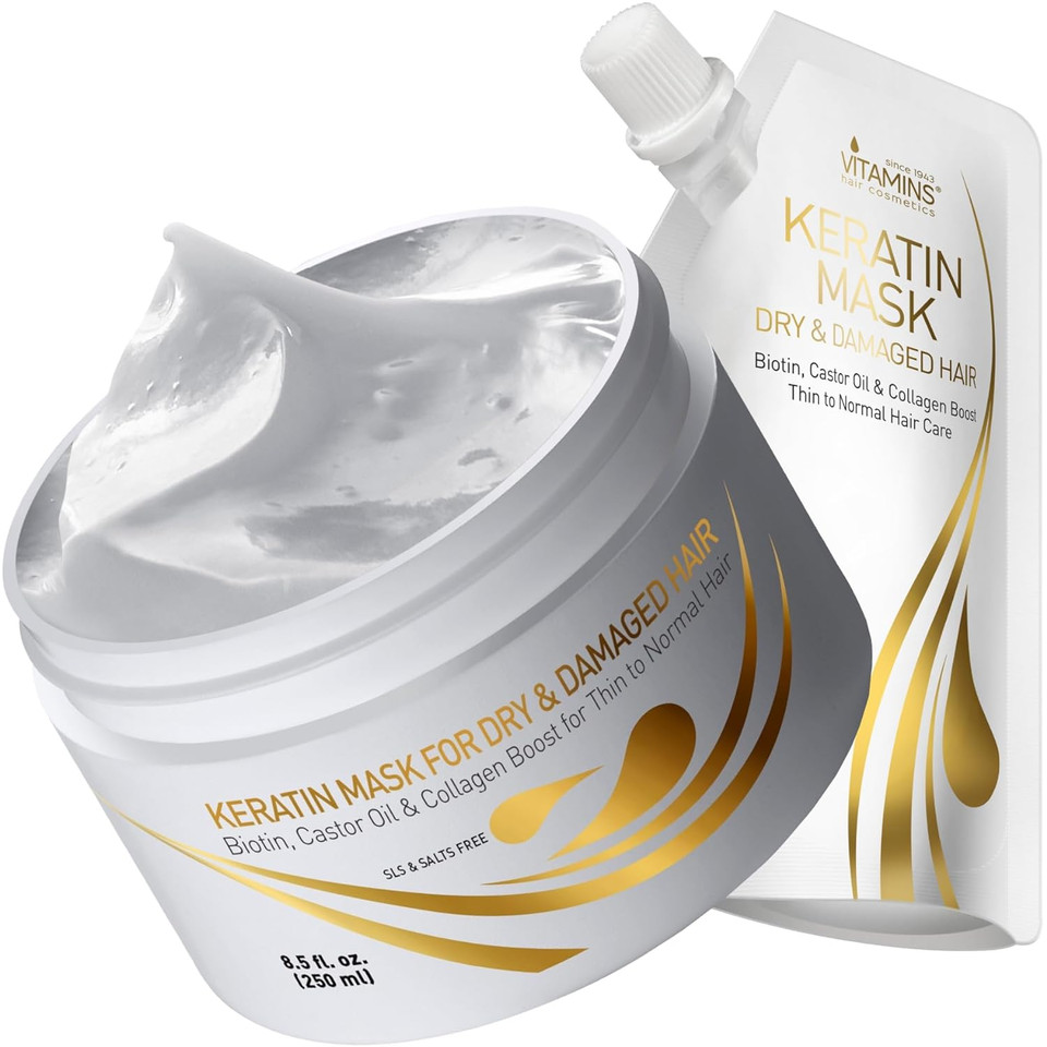 Vitamins Keratin Hair Mask Deep Conditioner Value Pack - Protein Repair Boost For Dry Damaged And Color Treated Hair - Pro Conditioning Treatments (Travel And Standard Size)
