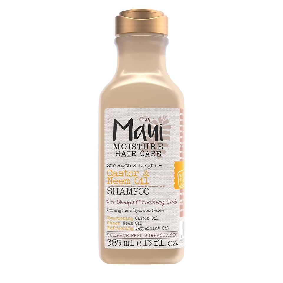 Maui Moisture Strength & Length + Castor & Neem Oil Shampoo, Curly Hair Product For Dry, Damaged Hair, 13 Fl Oz