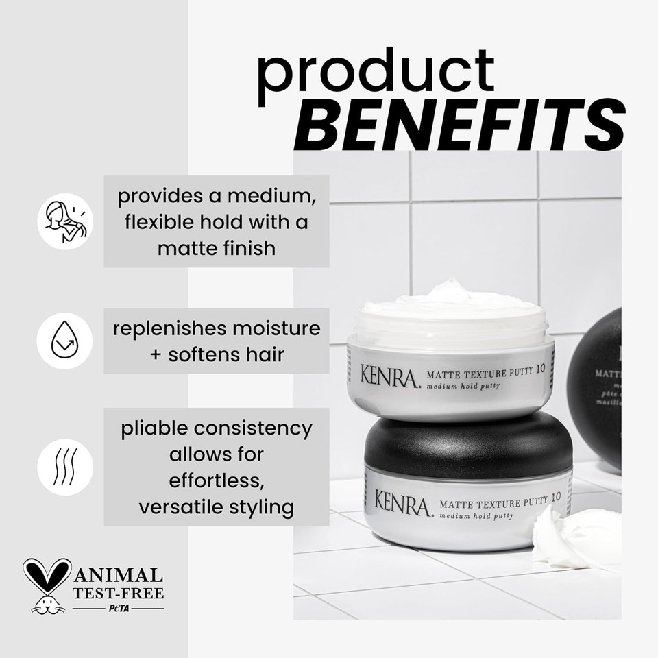 Kenra Matte Texture Putty 10 | Medium Hold Styler | Flexible Hold With A Matte Finish | Replenishes Moisutre & Softens Hair | All Hair Types