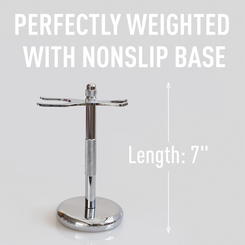 Bevel Safety Razor & Shaving Brush Display Stand With Non Slip Base, Dual Shave Stand Designed To Prevent Water Damage, Improve Hygiene And Protect Shaving Kit