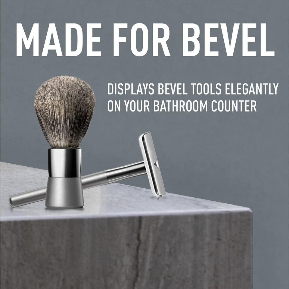 Bevel Safety Razor & Shaving Brush Display Stand With Non Slip Base, Dual Shave Stand Designed To Prevent Water Damage, Improve Hygiene And Protect Shaving Kit