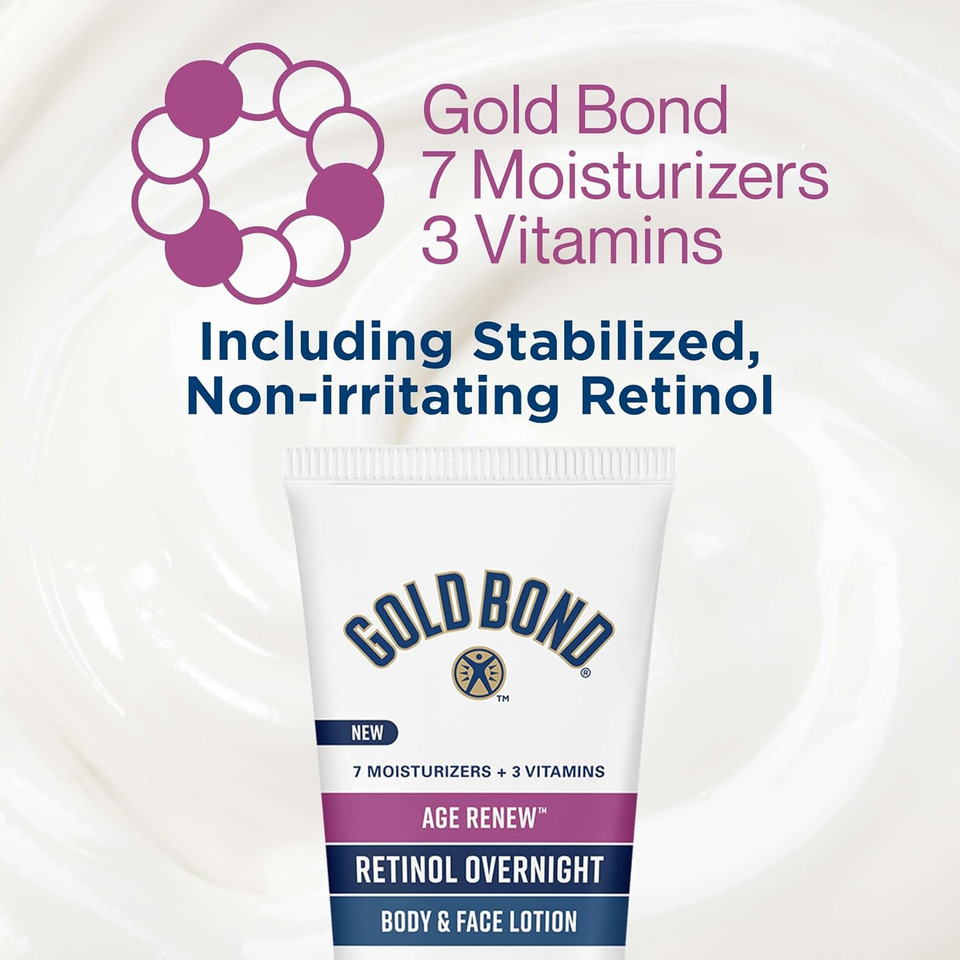 Gold Bond Age Renew Retinol Overnight Body & Face Lotion, With Retinol & Peptide Complex, 13 Oz