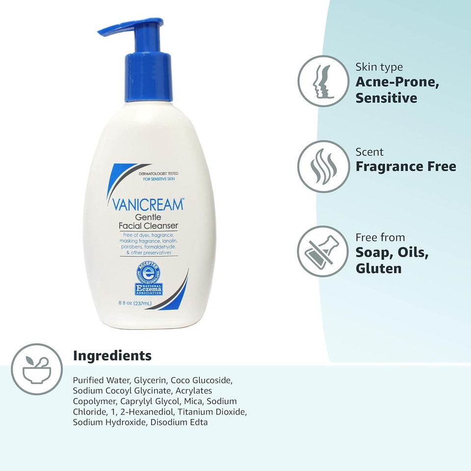 Vanicream Moisturizing Skin Cream, 16 Oz & Vanicream Gentle Facial Cleanser, 8 Oz