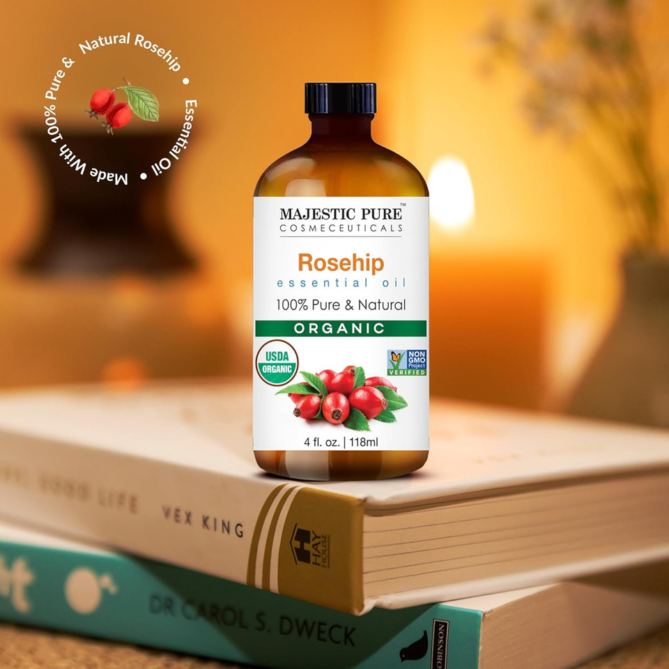 Majestic Pure Organic Rosehip Oil | Usda Organic Oil Rose Hip For Face, Skin, Hair & Massage | Acne Scars & Facial Oil | For Women & Men | 4Fl Oz