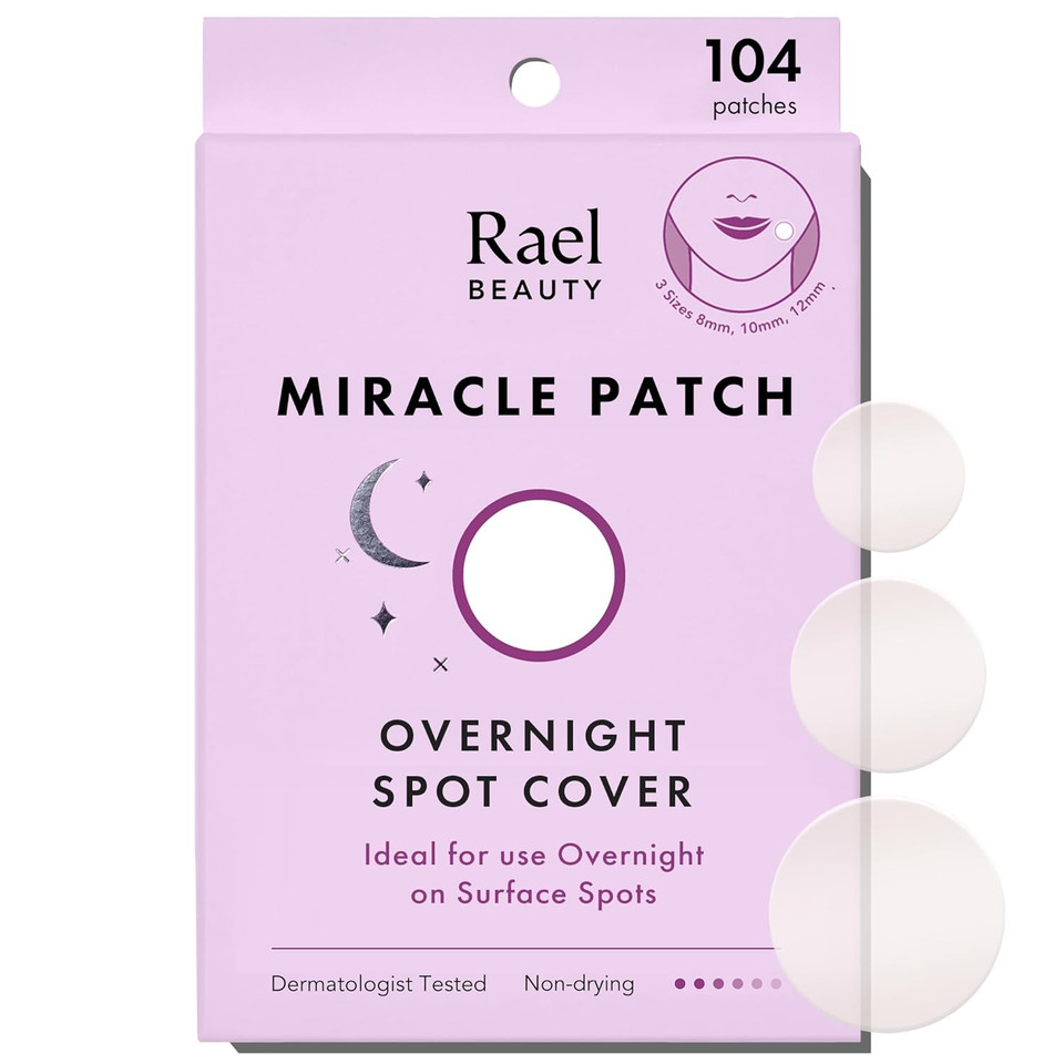Rael Pimple Patches, Miracle Overnight Spot Cover - Hydrocolloid Acne Patch For Face, Zit & Blemish, Thicker & Extra Adhesion, All Skin Types, Vegan, Cruelty Free, 3 Sizes (104 Count)